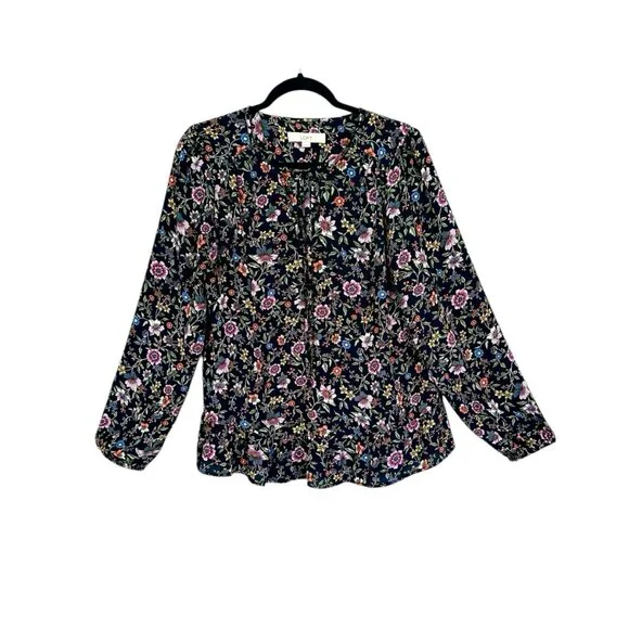 Loft Floral Tie Neck Blouse - Picture 2 of 7